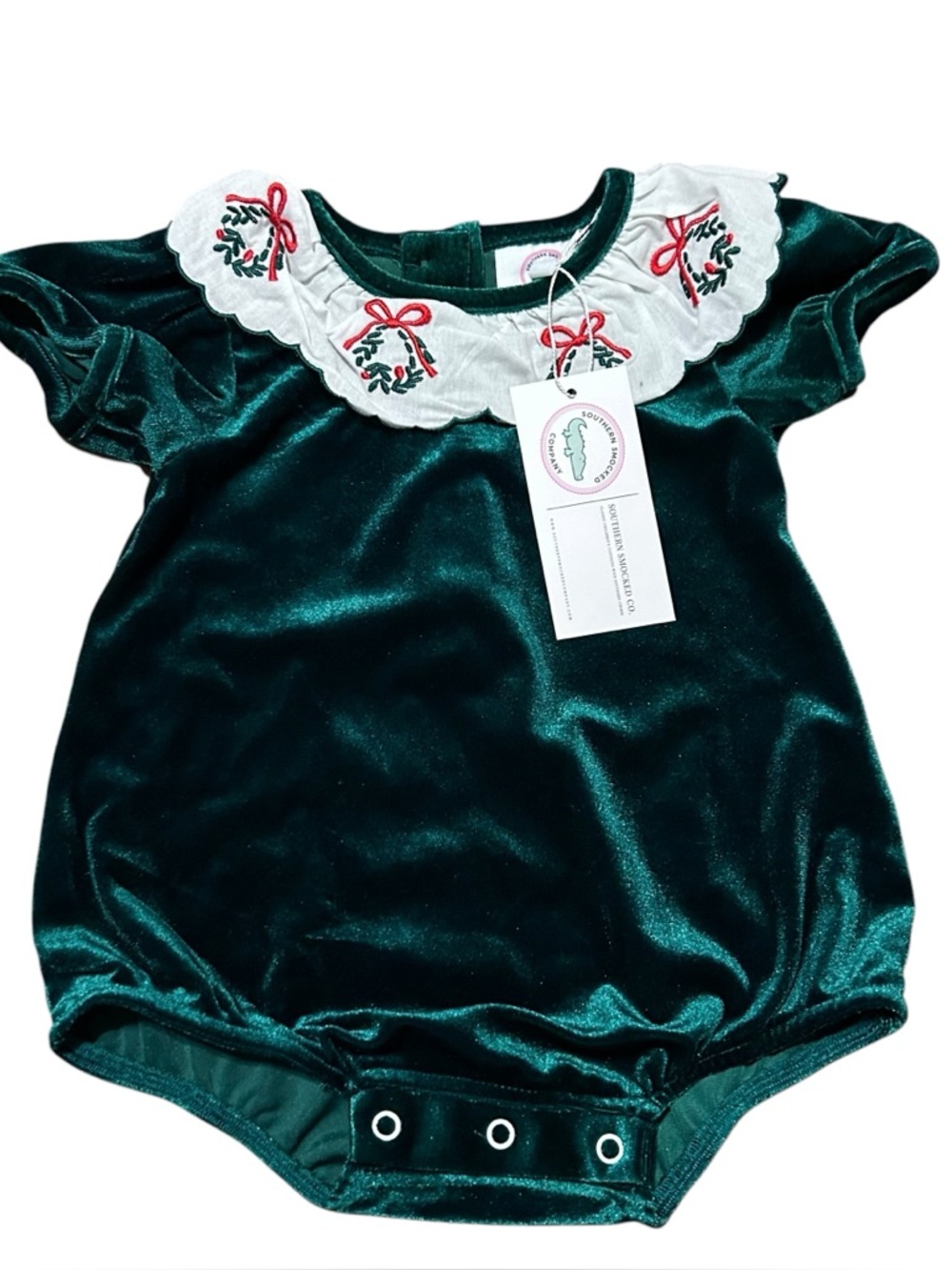 Southern Smocked Co | NWT Velvet Christmas Wreath Smocked Outfit